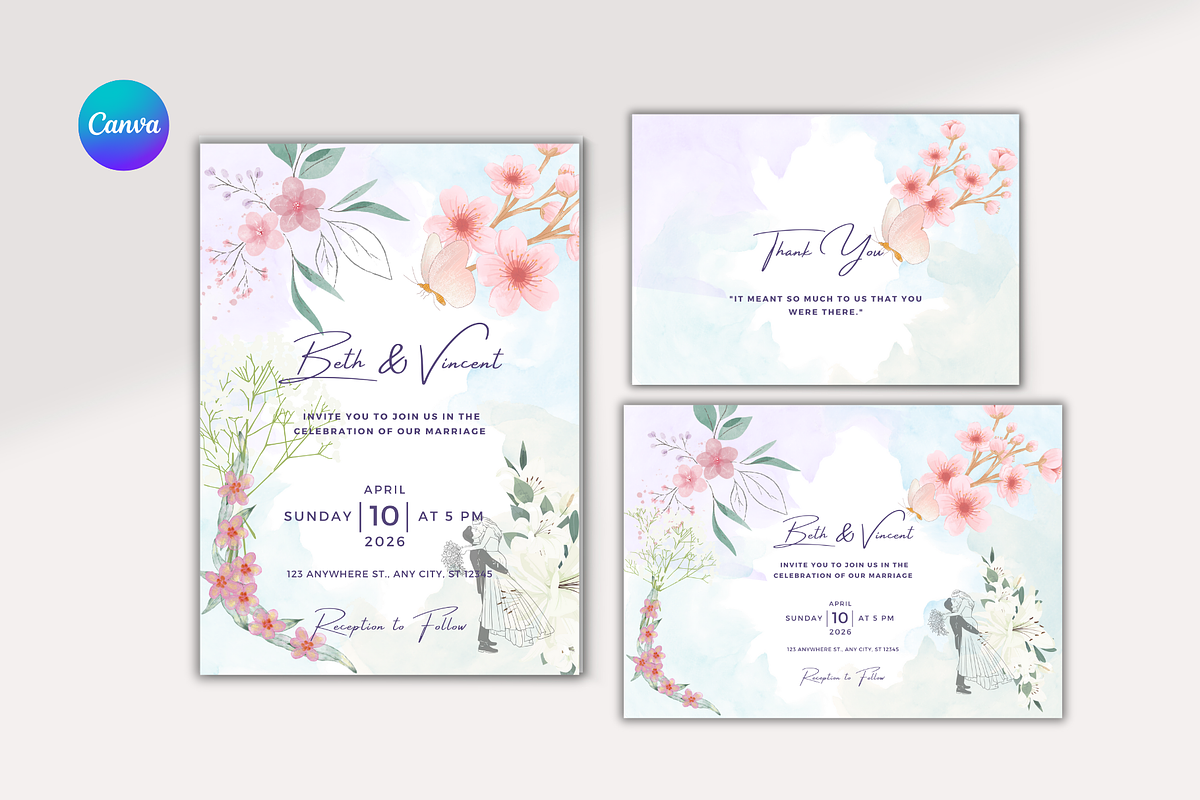 Watercolor Floral Wedding Invitation, an Invitation Template by SassyCorners (Photo 1 of 2)
