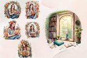 Cozy Reading Watercolor Clipart, an Illustration by Jalina Clipart Studio (Thumbnail 4 of 8)