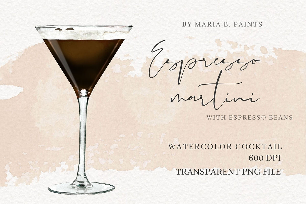 Espresso Martini Watercolor Cocktail, a Food Illustration by Maria B. Paints