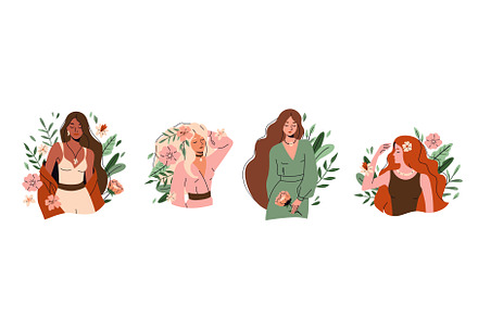 Woman in flowers set vector