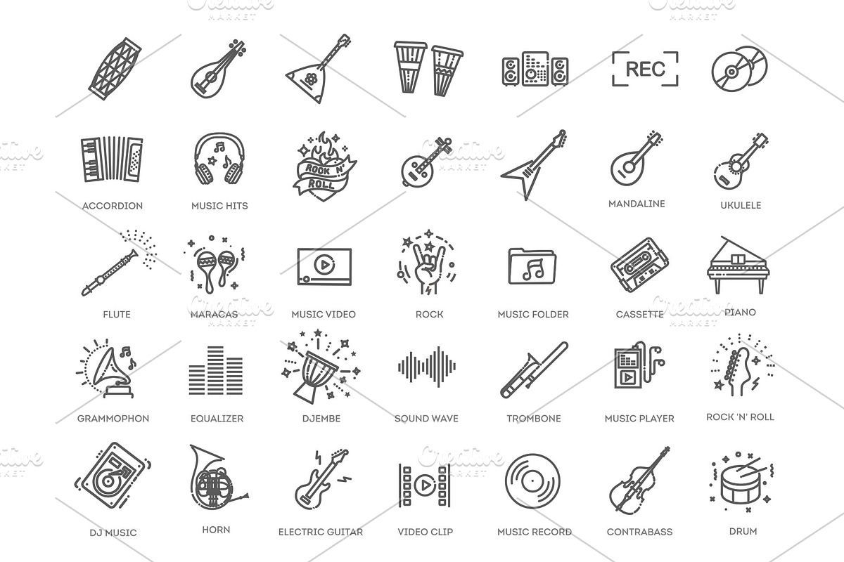 Music Icon Set, an Outline Icon by Tettygreen (Photo 1 of 2)