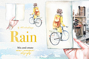 Watercolor Rain Clipart Set, a Seasonal Illustration by ArtCreationsDesign (Thumbnail 9 of 12)