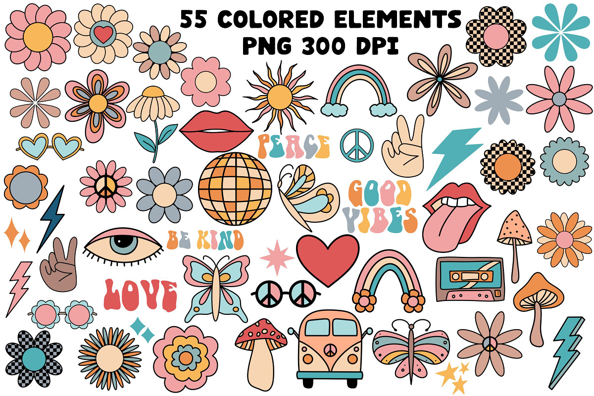 Groovy Clipart Retro Png Elements, an Object Graphic by Brush Lab (Photo 2 of 4)