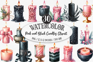 Pink and Black Candles Clipart, an Illustration by Designking