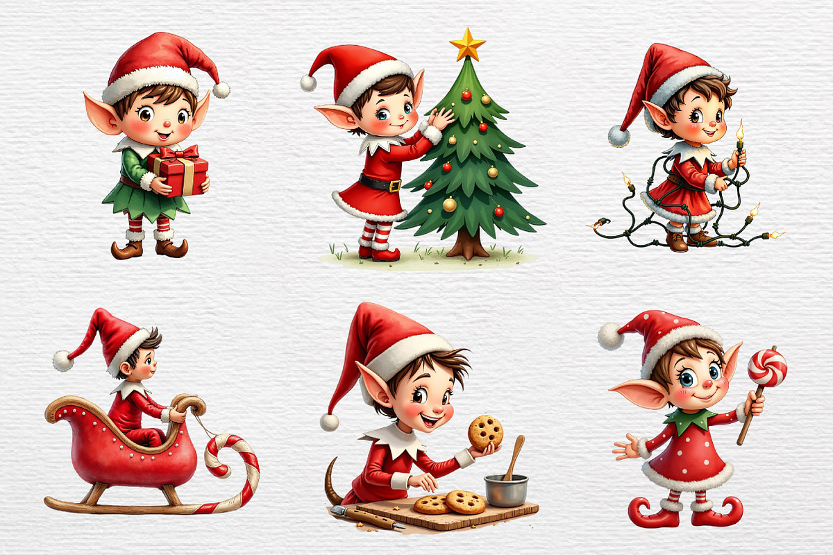 Christmas Elves Clipart,Christmas Cl, an Illustration by CrexoraLab (Photo 3 of 4)