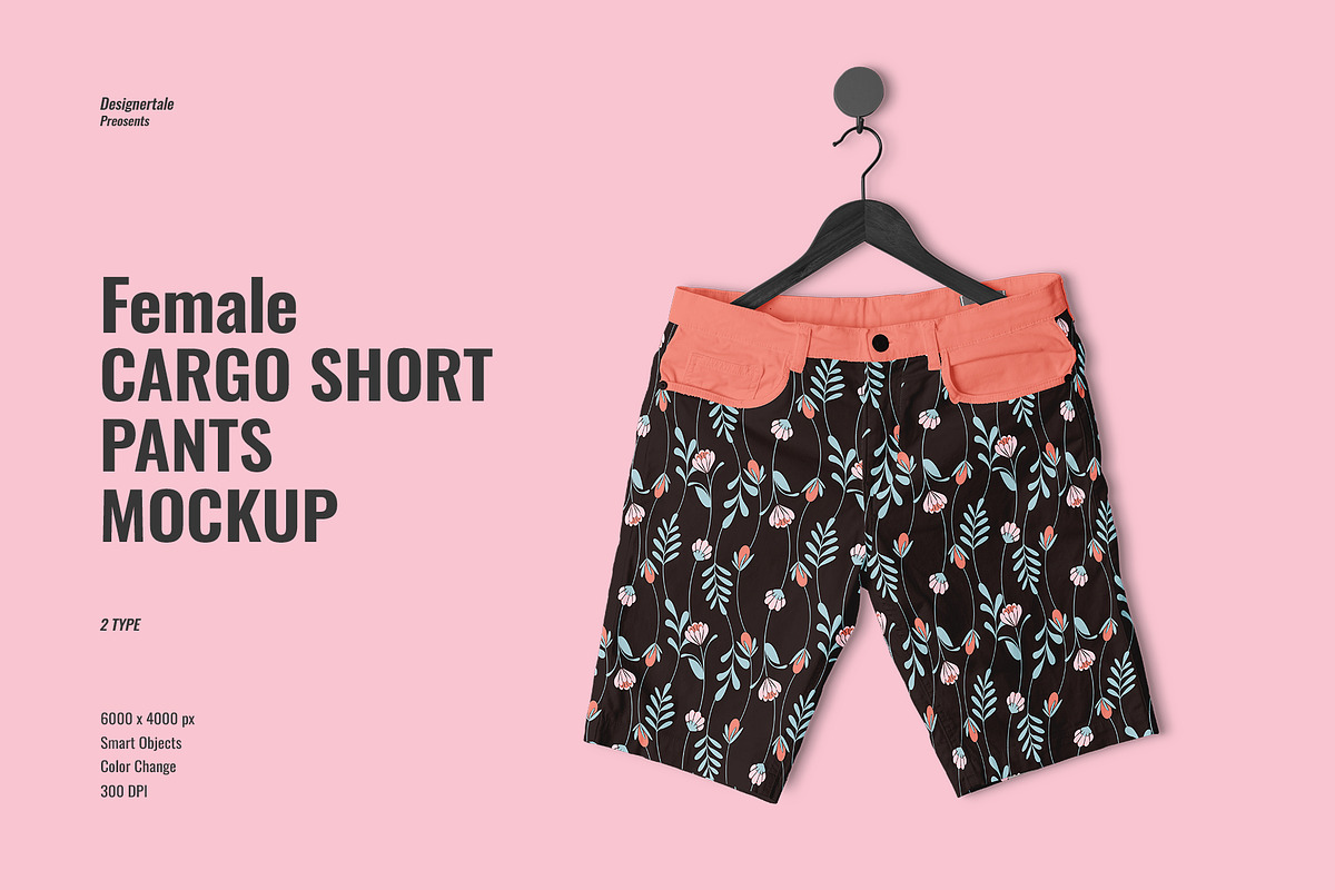 Female Cargo Short Pants Mockup, a Bottom Mockup by Designertale (Photo 1 of 6)