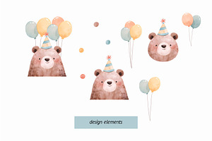 Watercolor Birthday Bear