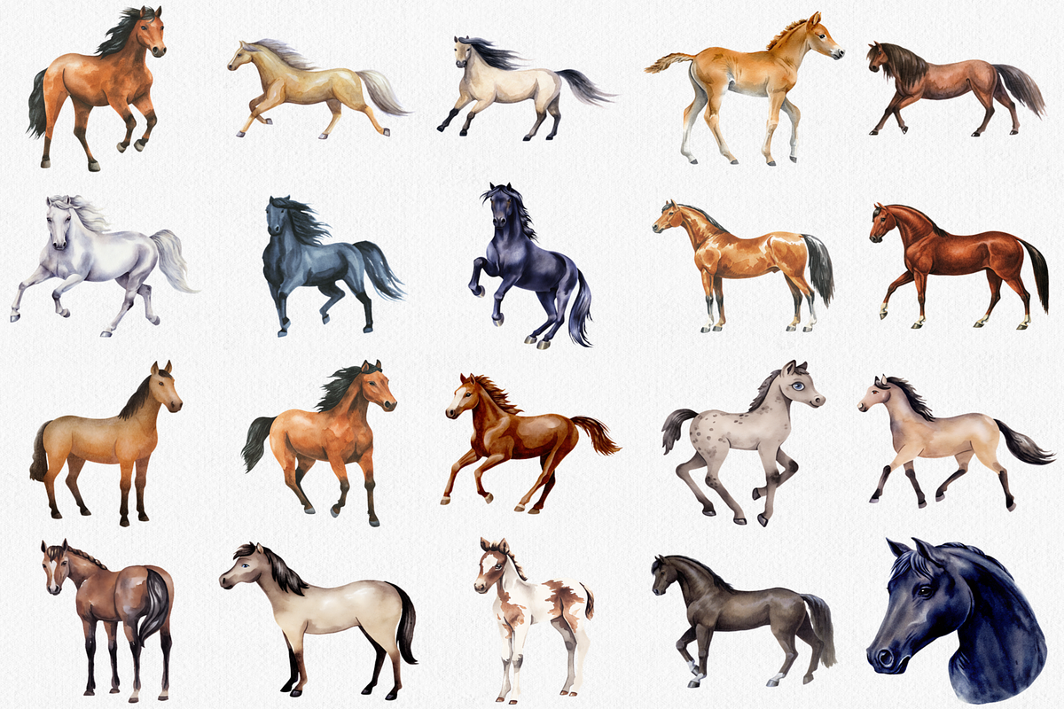 Watercolor Horse Clipart Set, 38 PNG, an Animal Illustration by CropUp Creative (Photo 2 of 4)