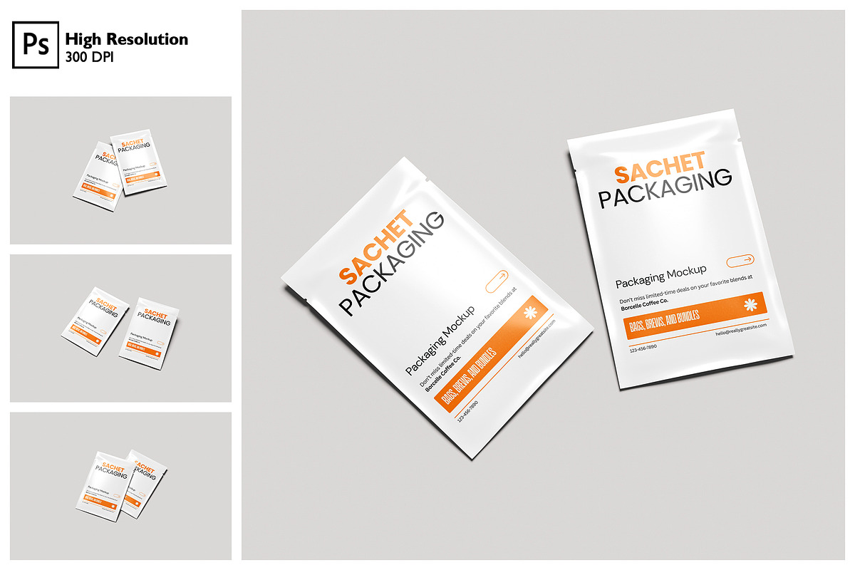 Sachet Packaging Mockup, a Packaging Mockup by Gatamotion (Photo 1 of 5)