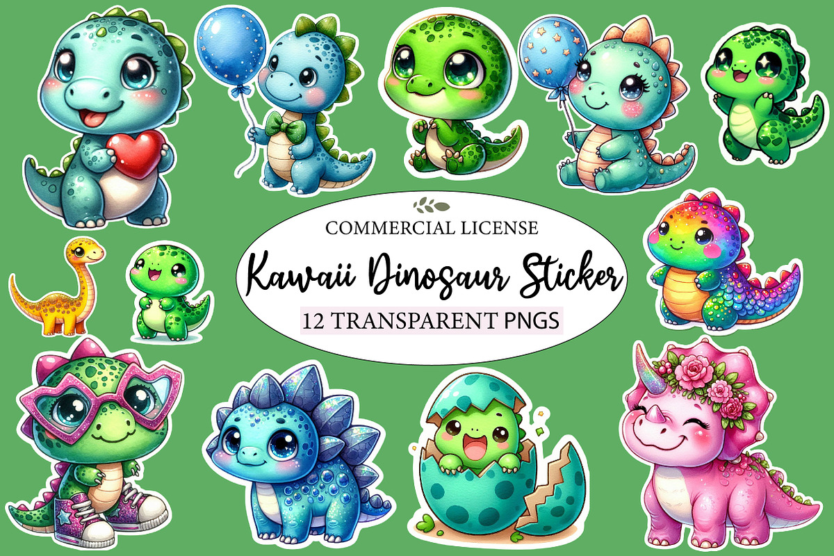 Kawaii Dinosaur Clipart Bundle, an Illustration by Designworld (Photo 1 of 4)