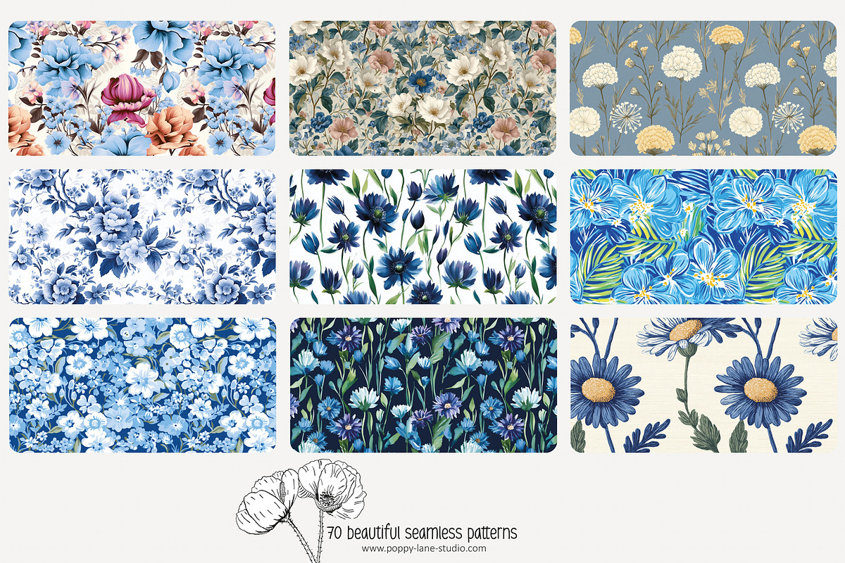 70 blue flower seamless pattern, a Pattern Graphic by Poppy Lane Studio (Photo 4 of 10)