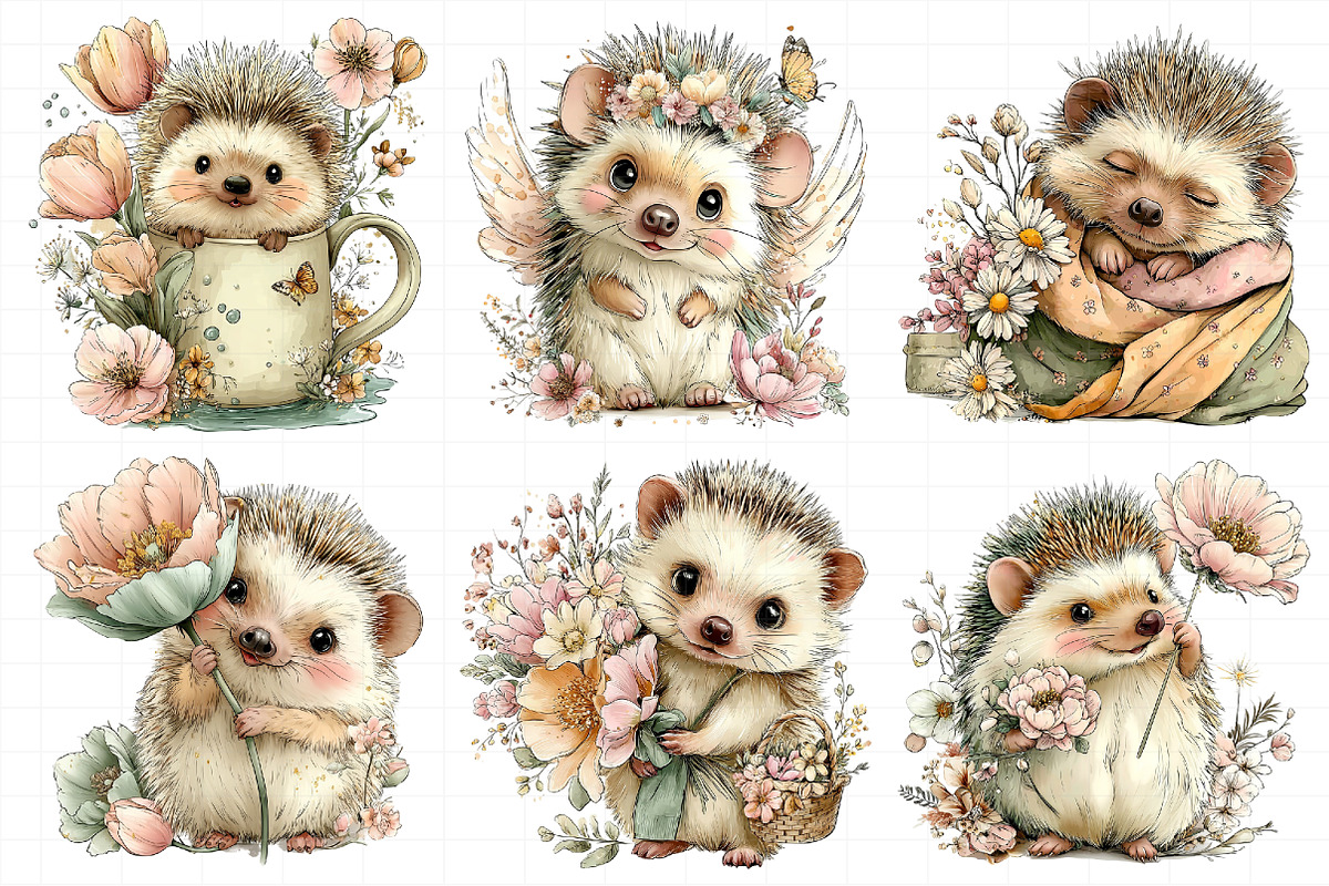 Whimsical Spring Hedgehog Clipart, an Illustration by Daily.Designs (Photo 8 of 8)