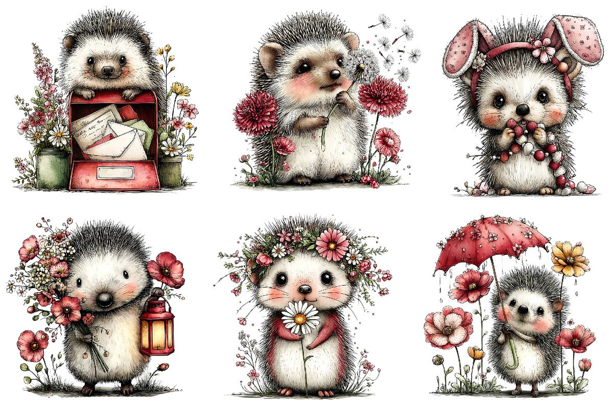 Whimsical Spring Hedgehog Clipart, an Illustration by Dream Creation (Photo 3 of 7)