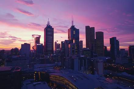 Melbourne skyline illuminated at dus, a Photo by Iftikhar Alam