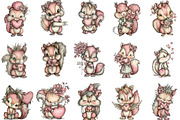 Whimsical Valentine Squirrel Clipart, an Illustration by Designking (Thumbnail 2 of 5)