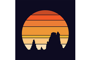 Retro sunset logo in striped, an Illustration by Things for designers