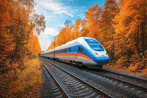 High-speed train travels through col, a Photo by Tanuart
