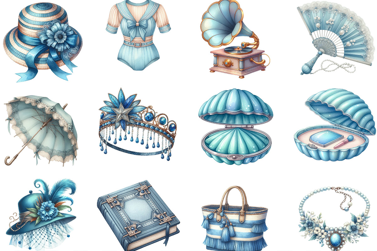 Blue Summer 1920 Clipart, an Illustration by Designking (Photo 2 of 4)