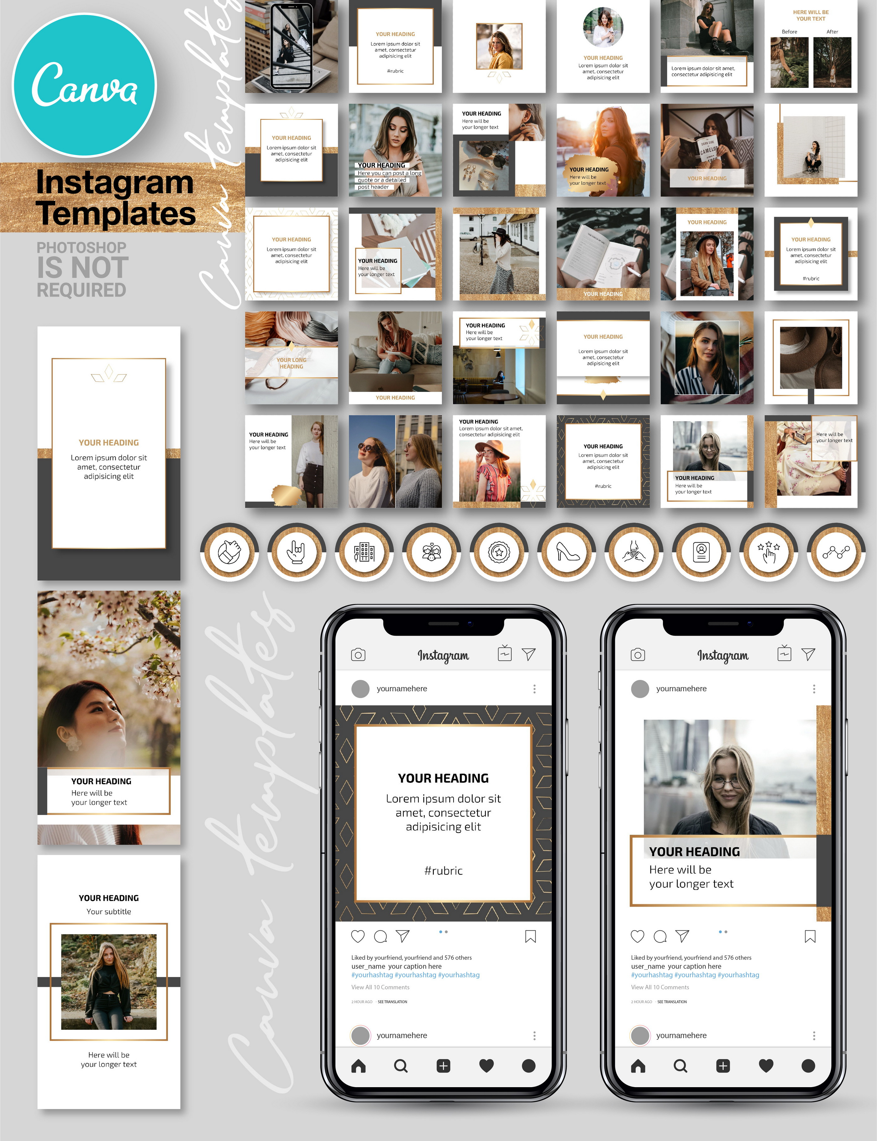 Gray&gold CANVA Instagram Template44, a Social Media Template by Kopetu