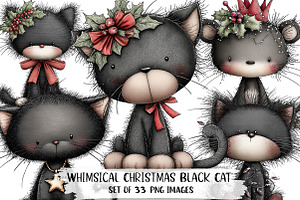 Whimsical Christmas Black Cat Clipar, an Illustration by DreamPrint404