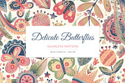Delicate Butterflies, Floral Pattern, a Pattern Graphic by Velliniki (Thumbnail 1 of 11)