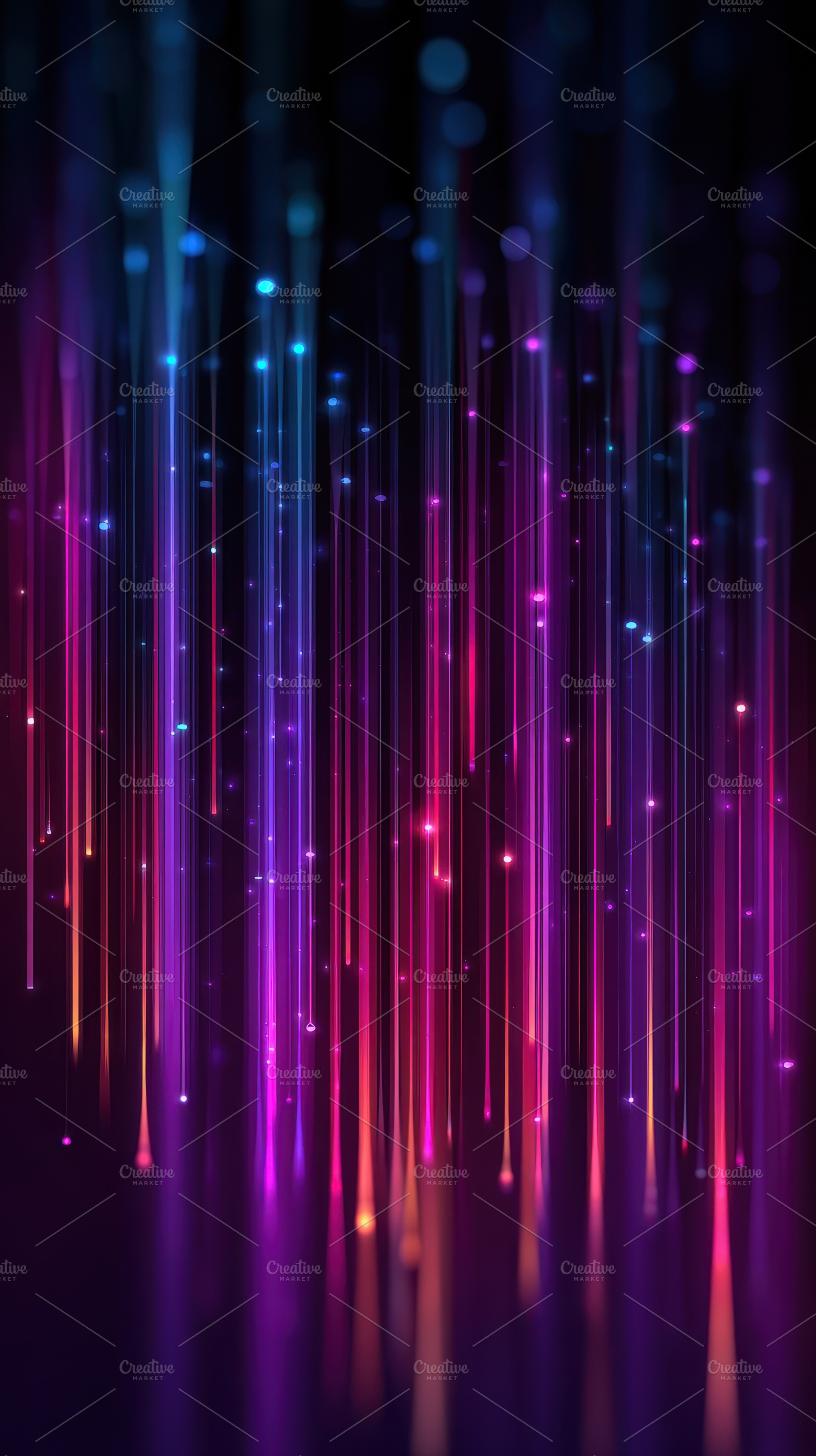 Abstract Neon Light Rain Digital Art, a Photo by Pixeness Studio