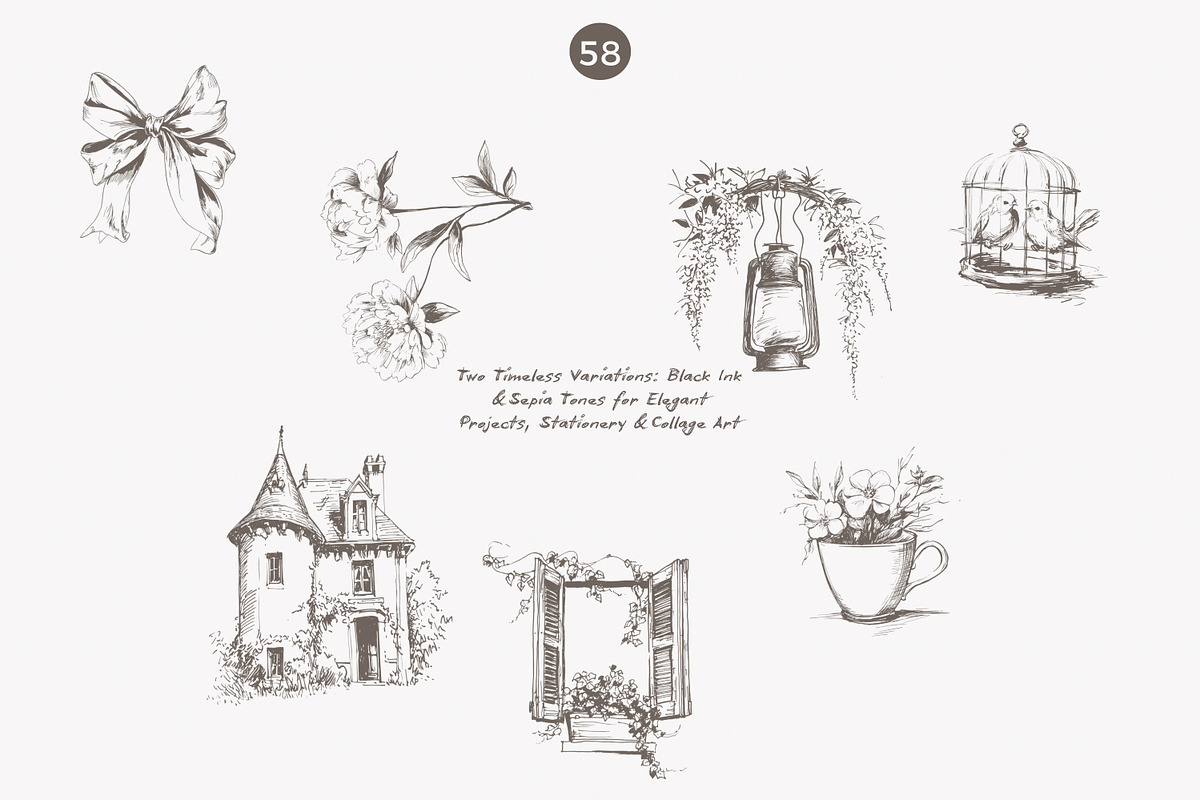 vintage clipart french chateau set, a Decorative Illustration by Patishop Art (Photo 6 of 10)