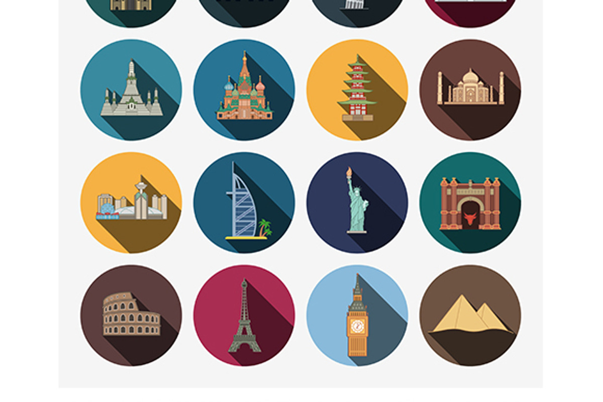 16 flat landmark icons preview 2