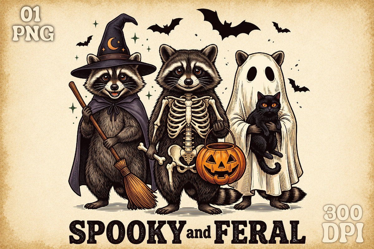 Creepy Cute Raccoon Ghost Png, a Work Illustration by Sublimation Artist (Photo 1 of 9)