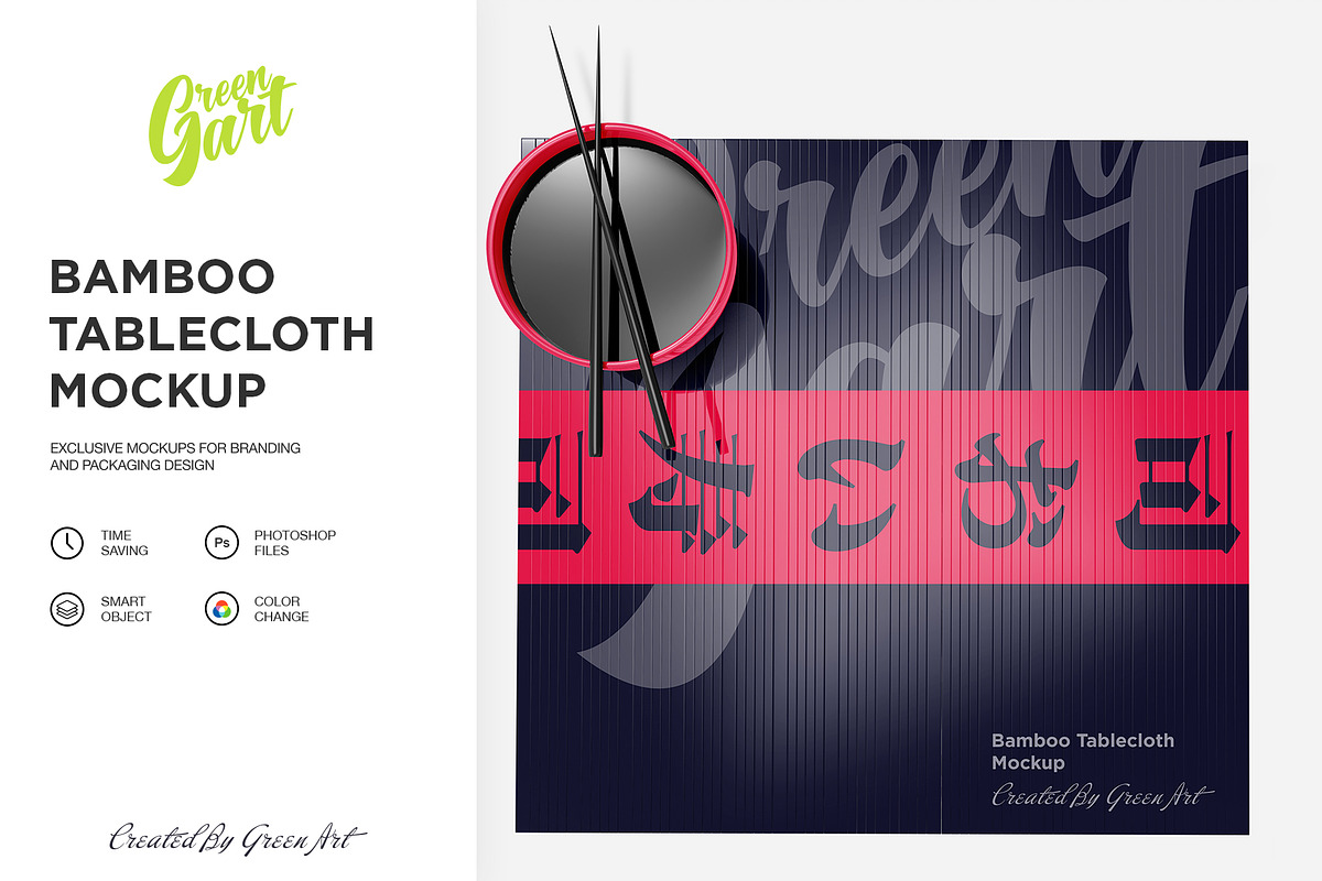 Bamboo Tablecloth Mockup - Top View, a Mockup by Green Art (Photo 1 of 5)