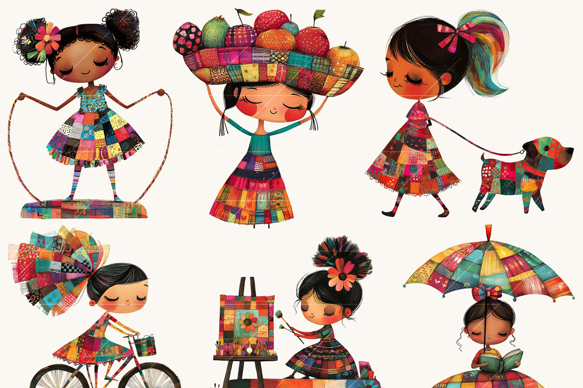 Afro Quilted Girl Clipart Bundle, a Person Illustration by BusyDaydesign (Photo 3 of 9)