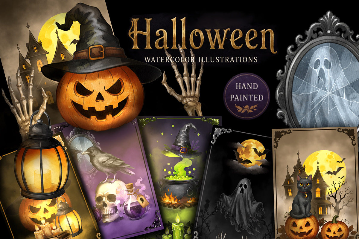 Halloween Watercolor Collection, a Seasonal Illustration by IrynaPanashii (Photo 1 of 19)