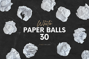30 White Ripped Crumpled Paper Balls