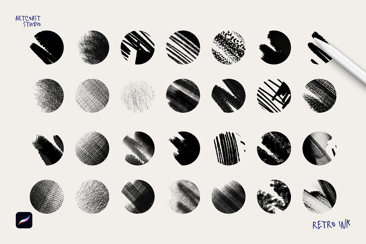 Retro Ink Procreate Brushes, a Brush Add-On by Spasibenko Art (Photo 5 of 8)