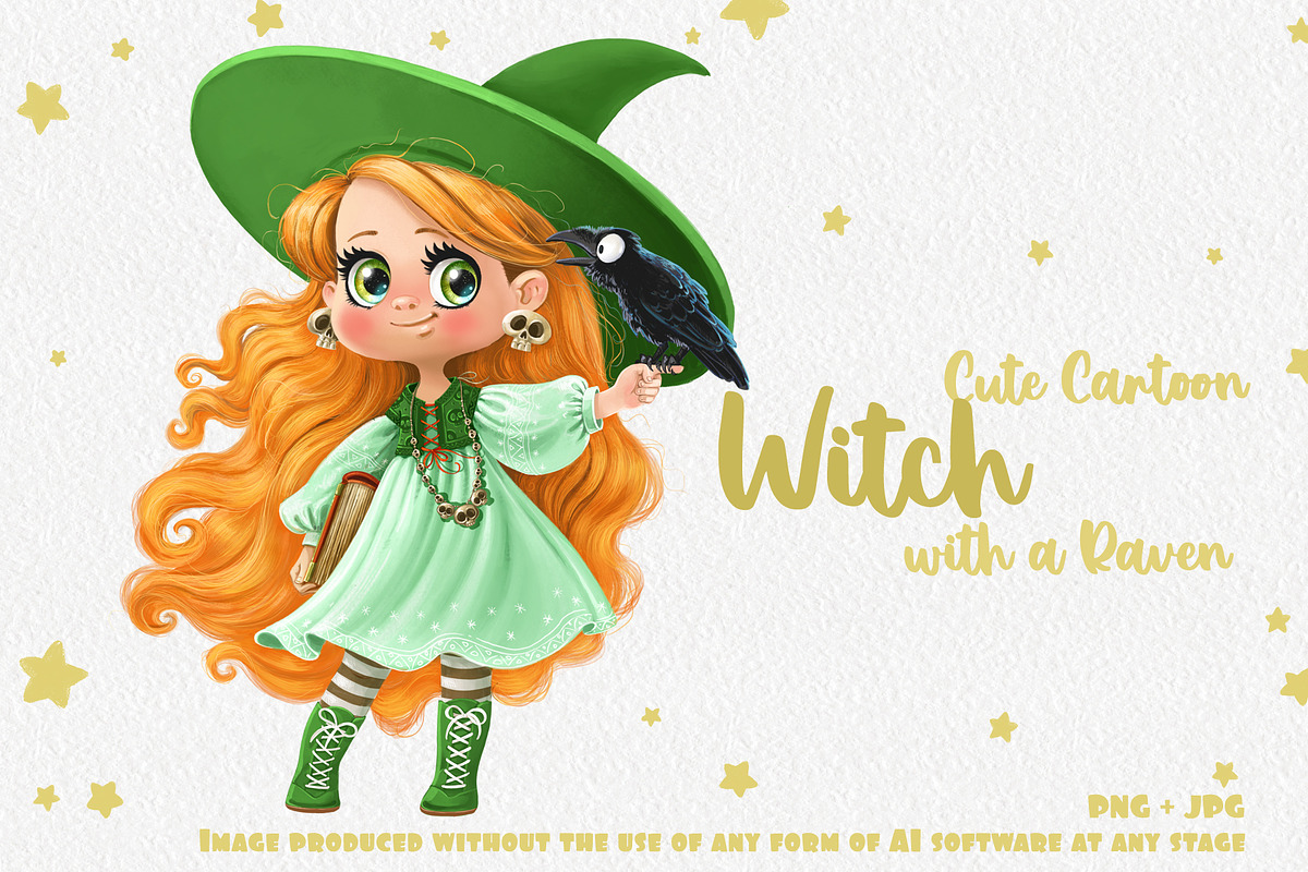 Cute witch girl with black raven, a Person Illustration by Azuzlikus (Photo 1 of 3)
