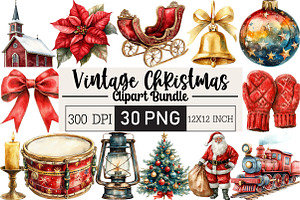 Vintage Christmas Clipart Bundle, an Illustration by Black Bird Studio