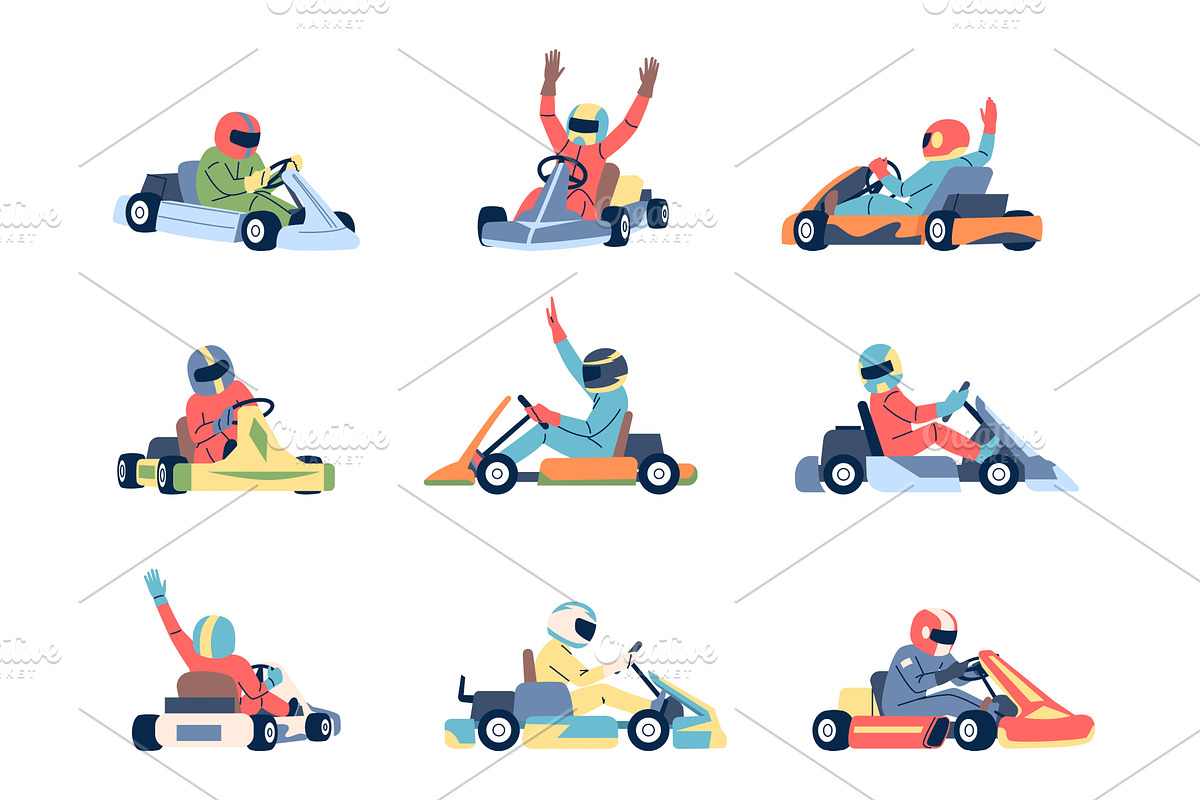 Karting cars. Flat karts racers, a Sport Illustration by LadadikArt