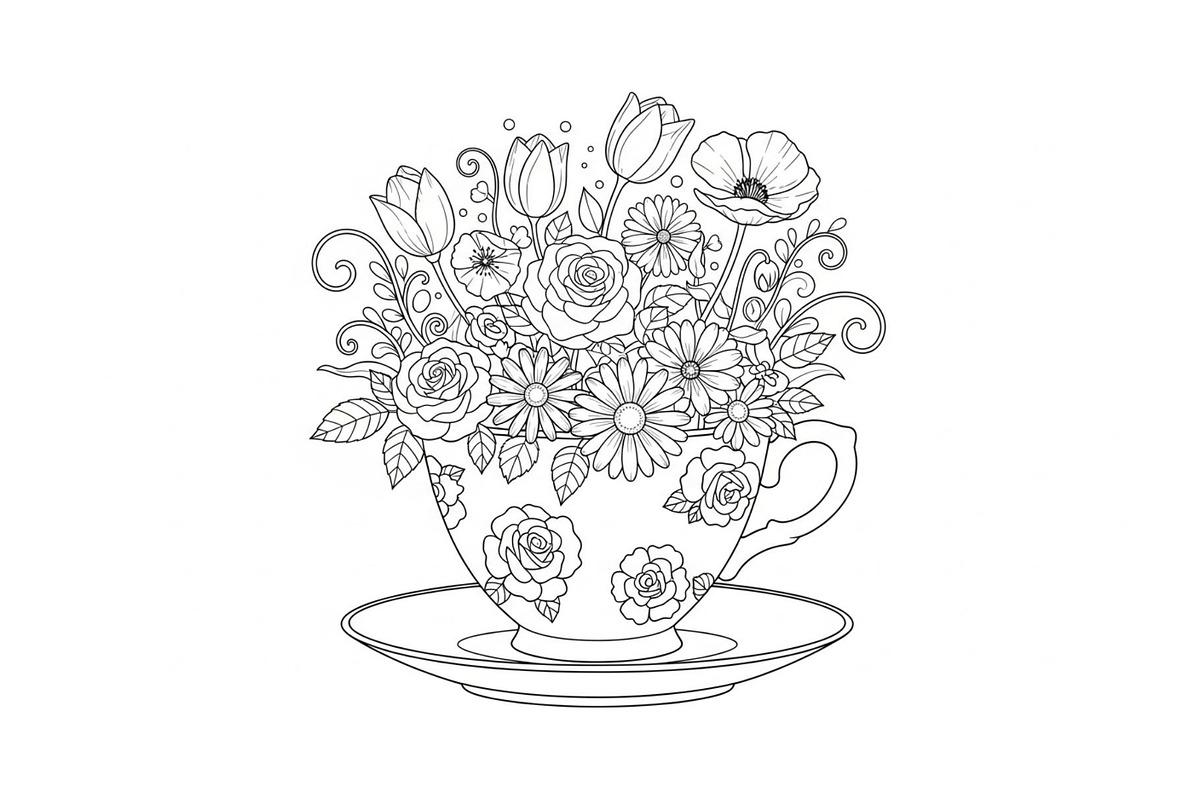 Floral Teacup Line Art Bundle, an Illustration by Gfx_Store (Photo 32 of 51)