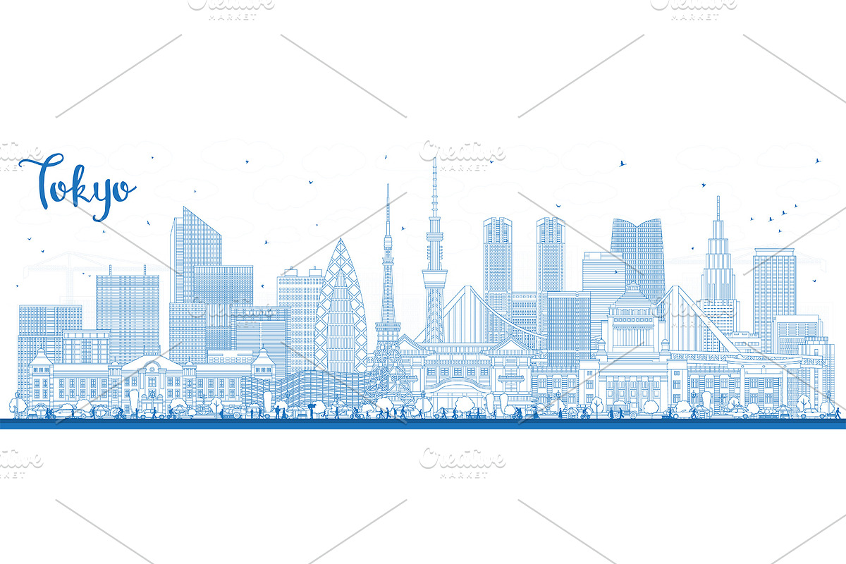 Outline Tokyo Japan city skyline., an Illustration by Booblgum
