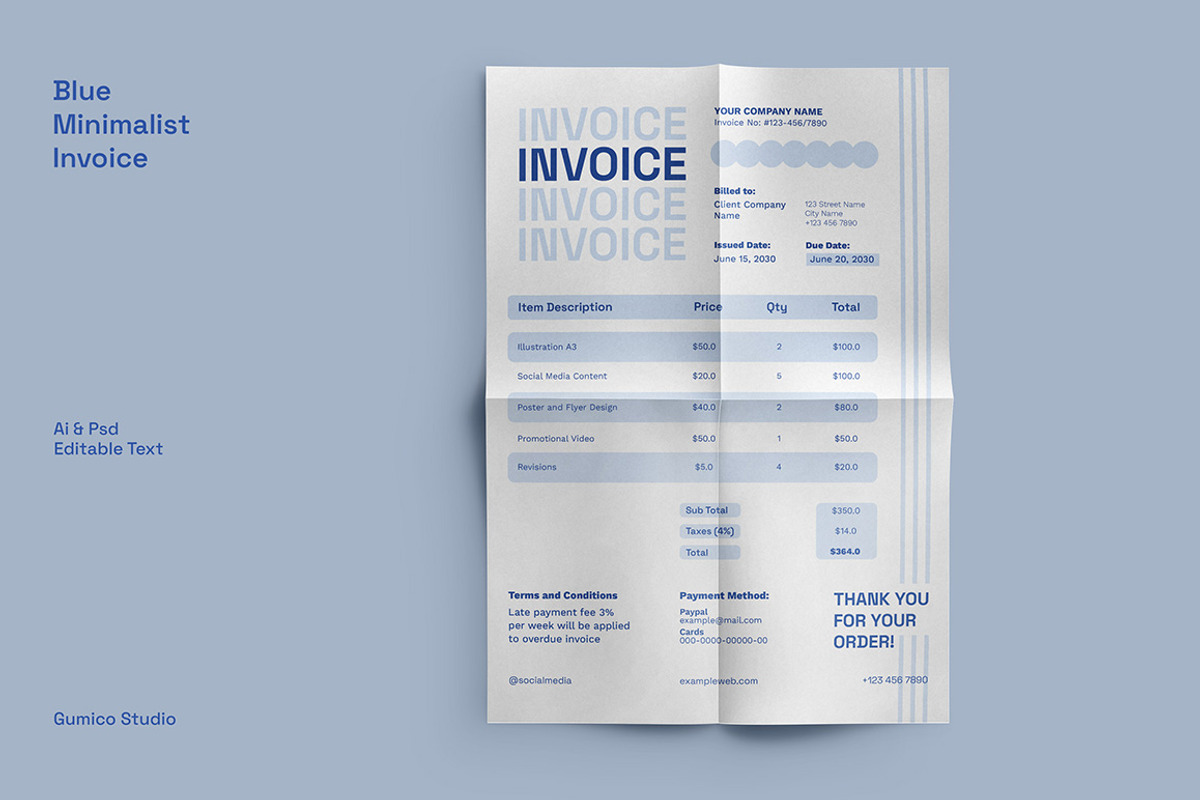 Blue Minimalist Invoice, a Stationery Template by Gumico Studio. (Photo 1 of 3)