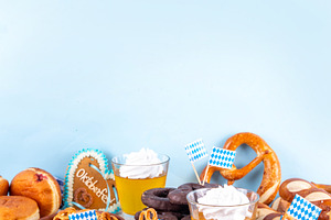 Oktoberfest festive food, with various snacks and desserts, a Food & Drink Photo by Rimma