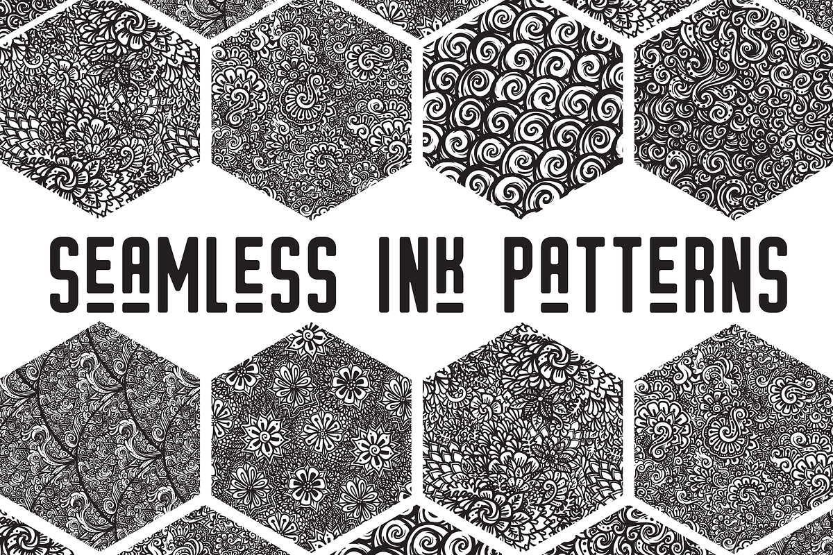 Seamless Ink Patterns, a Pattern Graphic by Ferntale Art & Design (Photo 1 of 4)