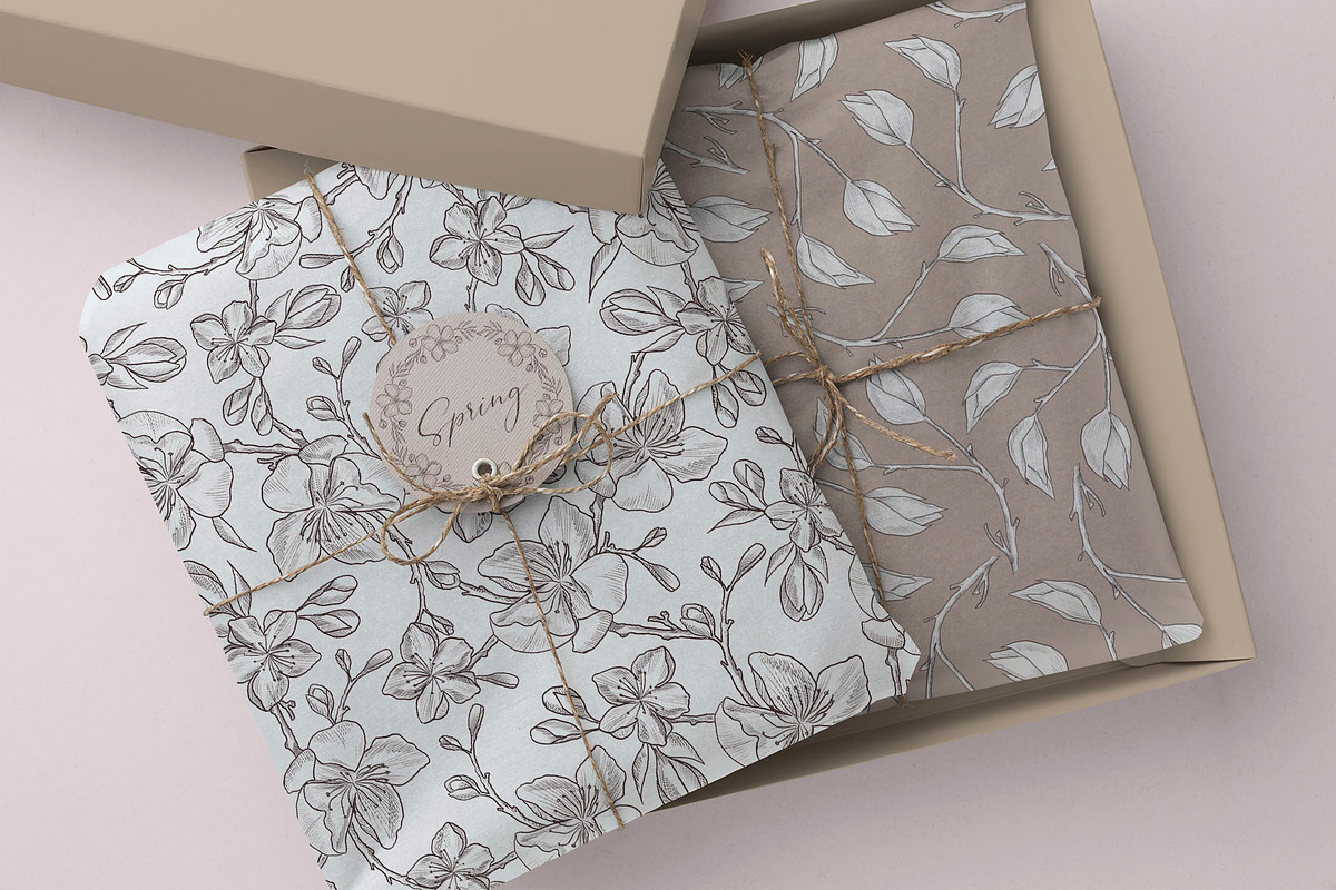 Cherry blossom cliparts and patterns, an Illustration by TatiArti (Photo 4 of 12)