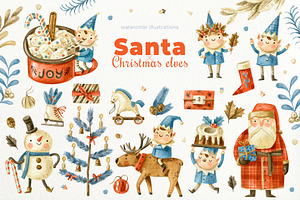 Santa Claus and cute elves