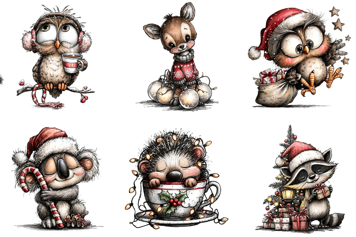 Whimsical Christmas Animals Clipart, an Illustration by DreamArtGraphic (Photo 2 of 4)
