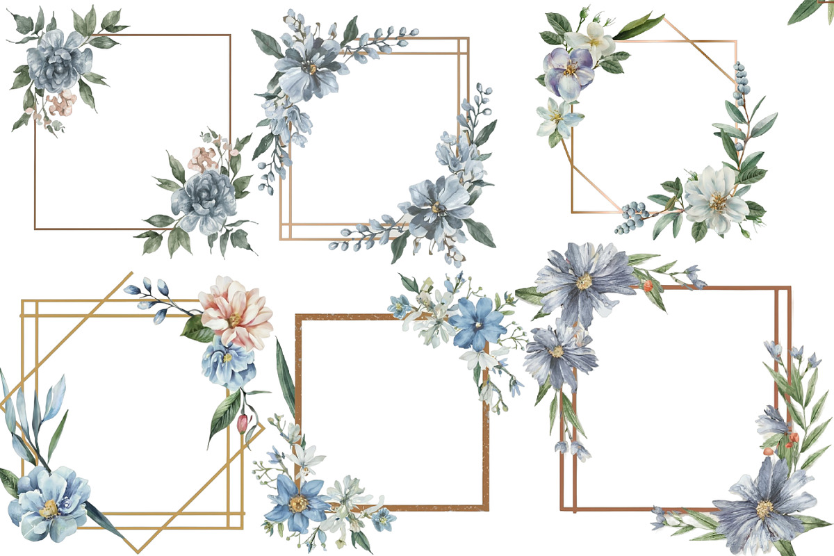 Watercolor Dusty Blue Floral Clipart, an Illustration by CraftArtStudio (Photo 4 of 4)