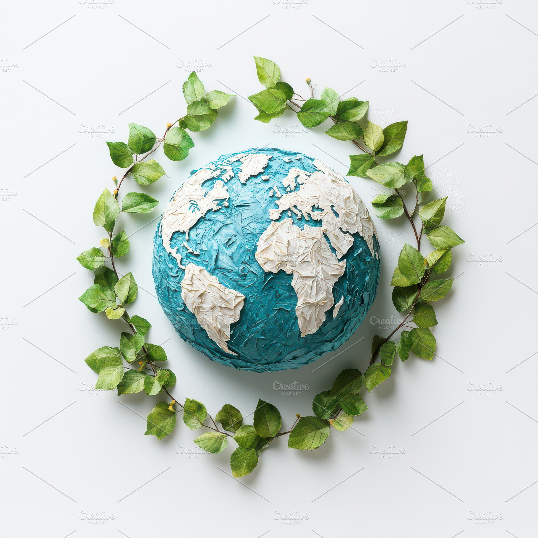 Teal Earth Globe Surrounded by Green, an Abstract Photo by Pixeness Studio
