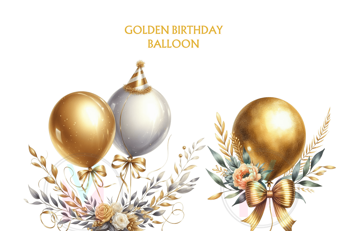 Gold Balloons birthday Clipart, png, a Decorative Illustration by VM PARTYS  BY TAIRUMA (Photo 9 of 10)