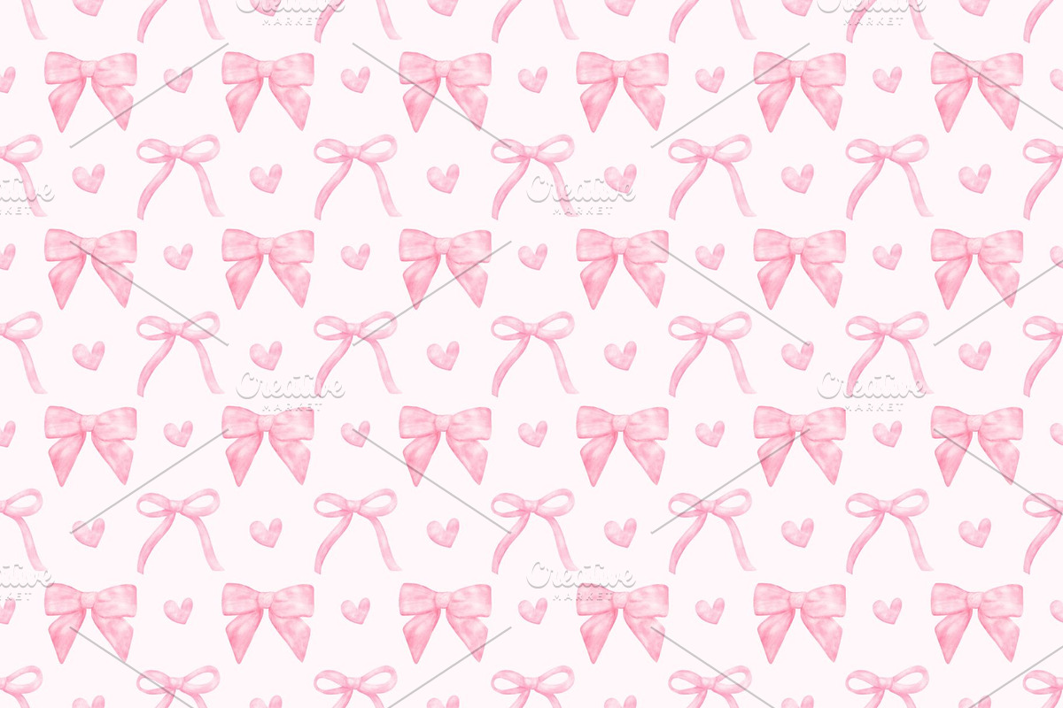 Pink Bows & Hearts Seamless Pattern, a Decorative Illustration by Stellalunarts (Photo 1 of 4)