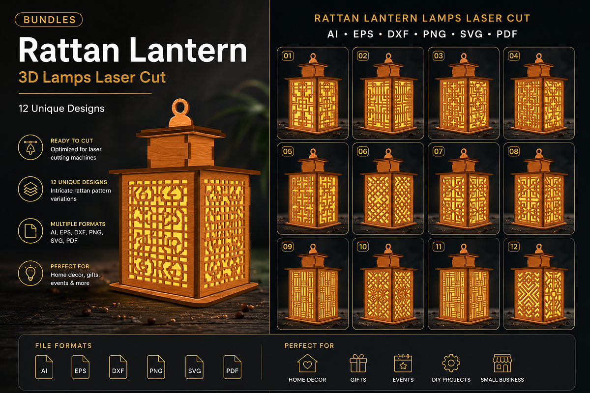 Rattan Lantern SVG Lamps Laser Cut, an Object Graphic by OTVEY DESIGN (Photo 1 of 13)